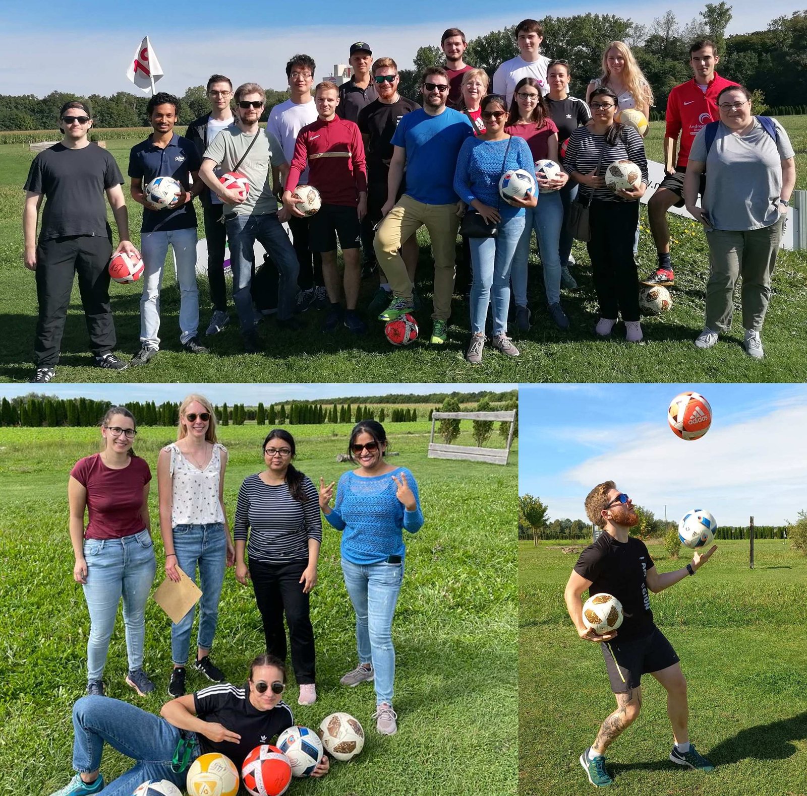 members of Max von Delius research group holding footballs